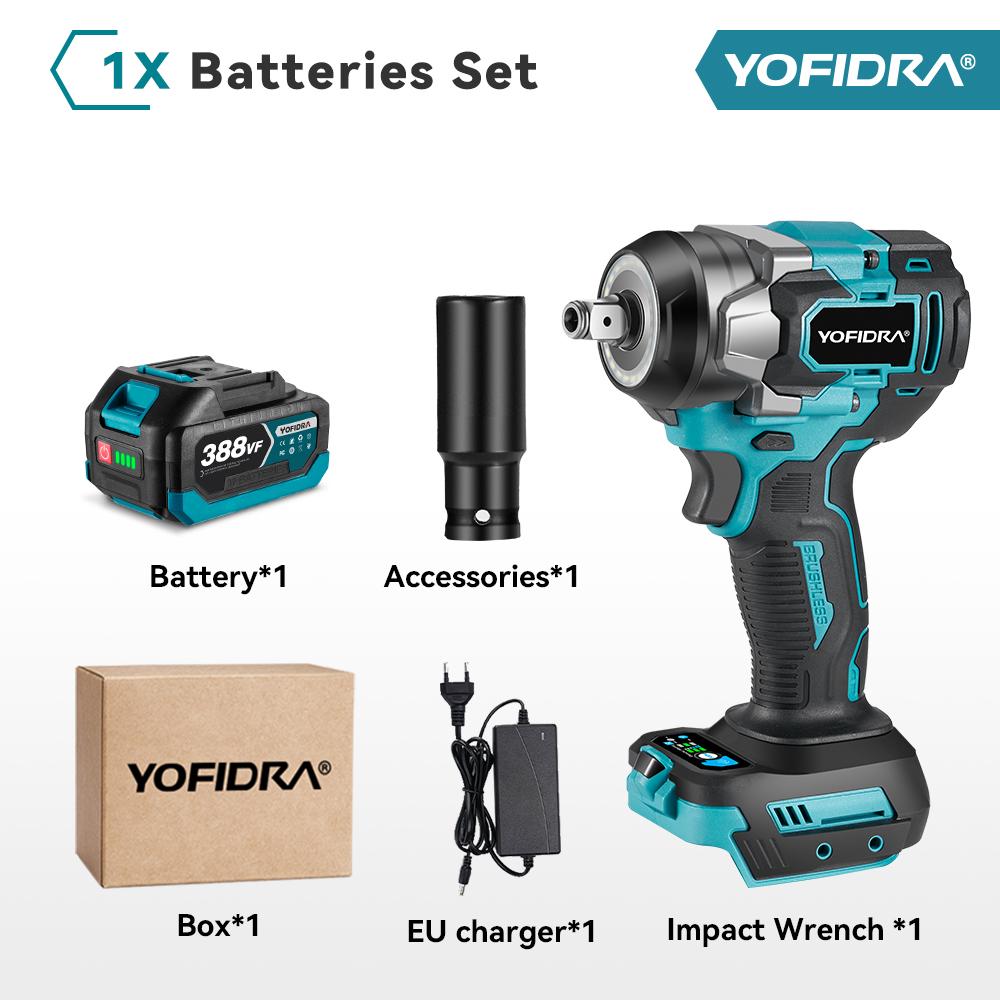 Yofidra 1200 Н.м бесщеточный электрический ударный гайковерт 1/2'' аккумуляторная отвертка для ремонта автомобиля 5 передач электроинструмент для аккумулятора Makita 18 В
