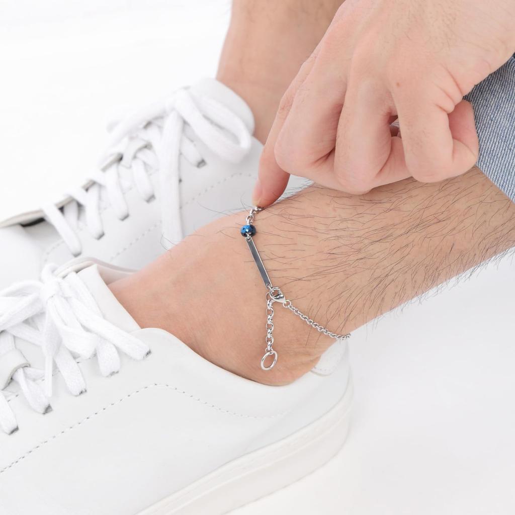 Paired Bracelets and Set of Surgical Stainless Pink Maximum Length [White Clover] Anklets, 2-Way, 2, Couples, Hypoallergenic, Steel, & Blue,