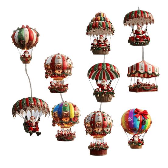 Рождественское украшение в виде воздушного шара, деревянная плоская 2D подвеска с Санта-Клаусом в воздушном шаре для праздничного оформления окна, стены, дома