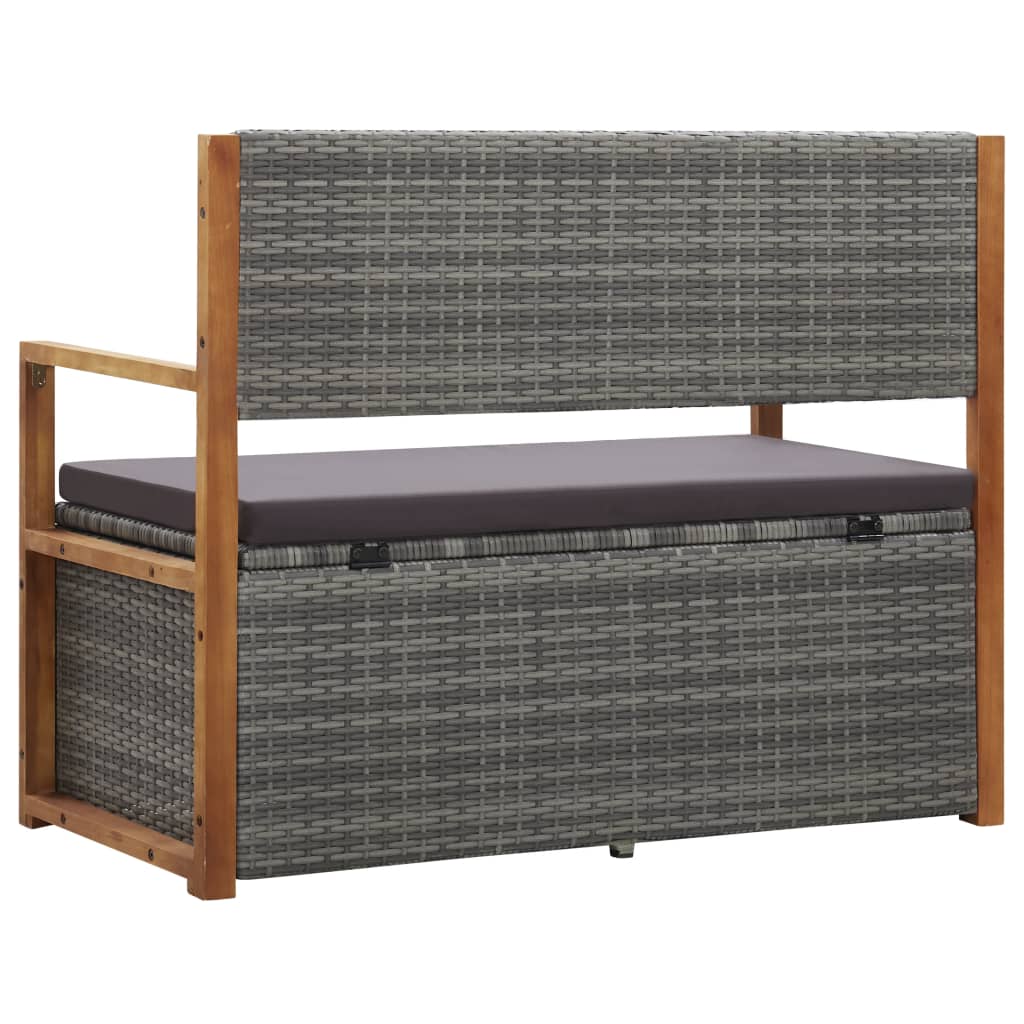 vidaXL Bank mit Stauraum 115 cm Poly Rattan Massivholz Akazie Grau