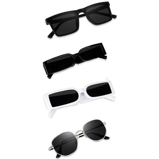 Sheomy Unisex Combo предлагает набор из 4 очков, солнцезащитные очки Square, прямоугольные, ретро, винтажные, узкие, женские::Мужчины, MAVE-004