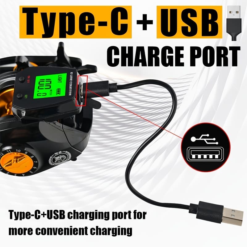 Новая электрическая катушка для бейткастинга с подсчетом лески, с большим цифровым дисплеем, сигнализацией сброса, водонепроницаемым каплевидным колесом, долговечная