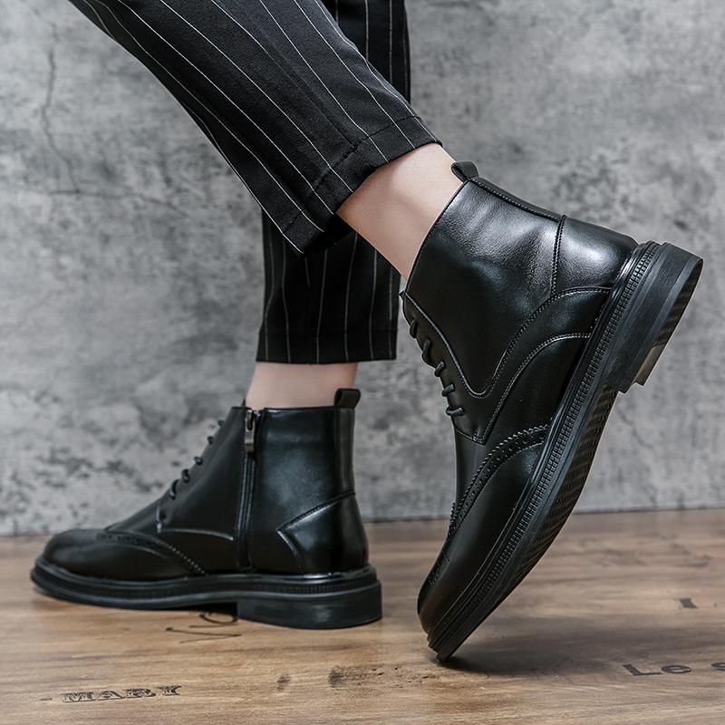 Мужские ботинки в британском стиле, тренды, новинка, повседневные кожаные ботинки, ботильоны премиум-класса, удобные ботинки с высоким берцем, мужская уличная обувь, боты