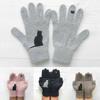 Модные Мягкие Толстые Теплые Варежки Перчатки с Полными Пальцами Милые Кошачьи Вязаные Перчатки