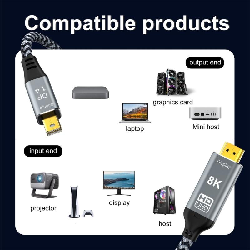 Премиальный кабель-переходник Mini DisplayPort на HDTV 2.1 Поддерживает высочайшее разрешение с отличной передачей сигнала