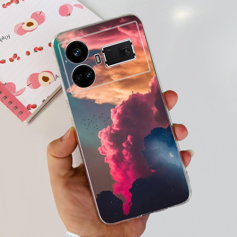 For Realme GT5 Case Clear Silicone Soft TPU Cover For OPPO Realme GT 5 RealmeGT5 Cases Flower Marble Jelly Bumper Coques