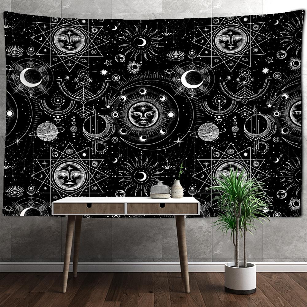 Гобелен Солнца Таро, настенный Гобелен Мандала, черно-белый колдовство, научная фантастика, богемный TAPIZ, домашний декор для комнаты