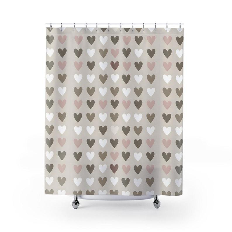 Heart Shower Curtain - Minimalist Valentine's Day Design | Perfect for Romantic Bathrooms, Includes 12 Hooks