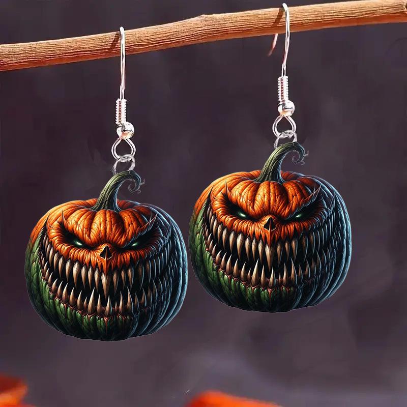 Cross-border new evil pumpkin earrings Halloween horror grimace flat acrylic creative skull earrings ornament