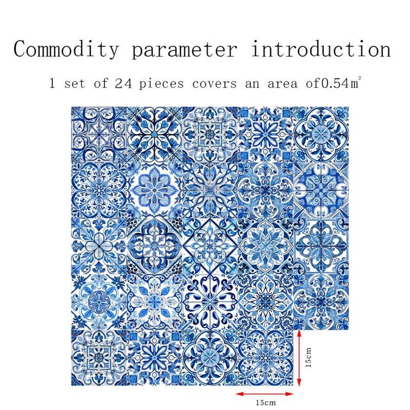 24pcs 6x6 Inch Mandala Decorative Tile Stickers Peel and Stick Adhesive Tile Patches for Home Decor Kitchen Backsplash Wall Art