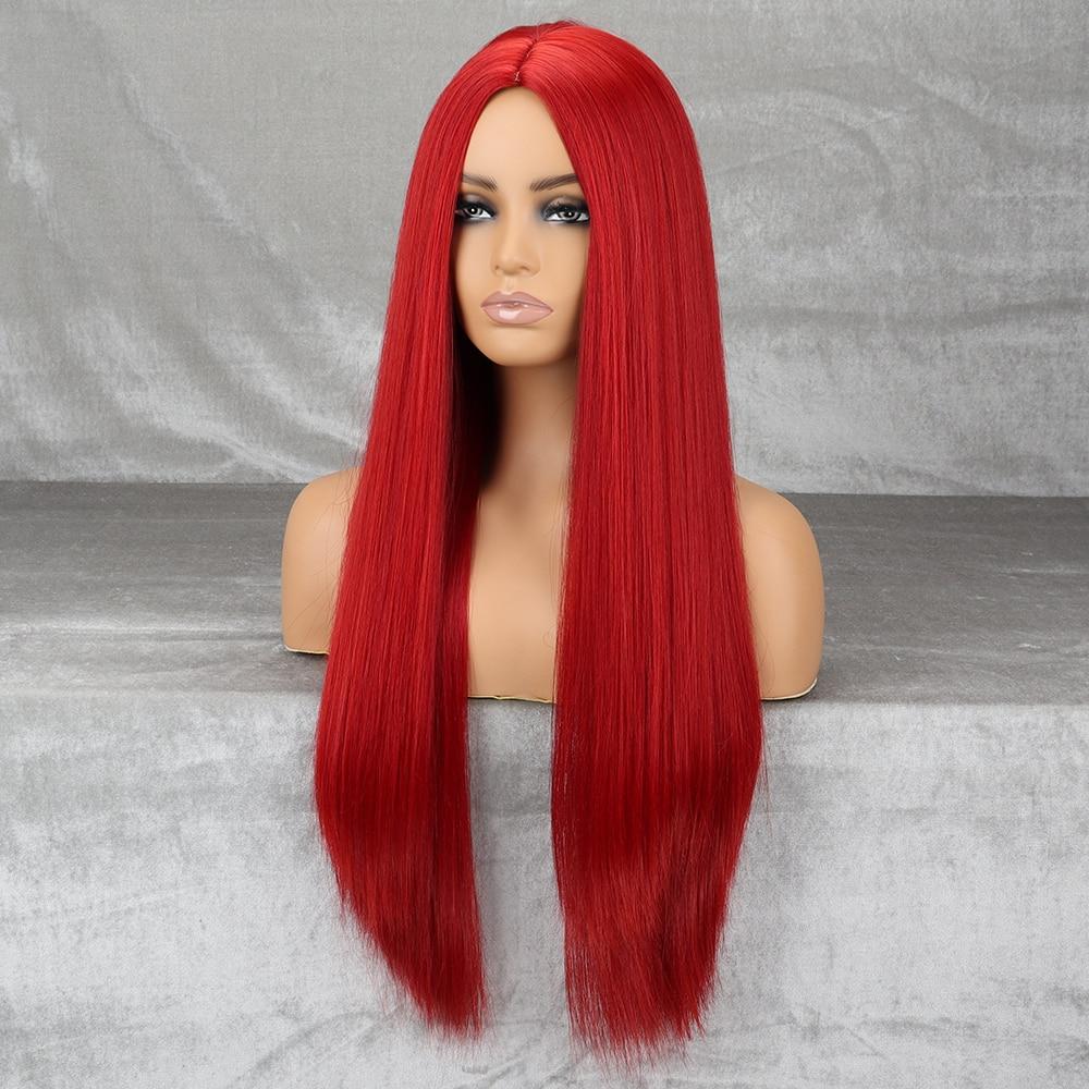 Длинный красный парик, прямой средней части, парик для косплея для девочек, Салли красный, нарядный парик для вечеринки, парик для Хэллоуина, рождественский парик