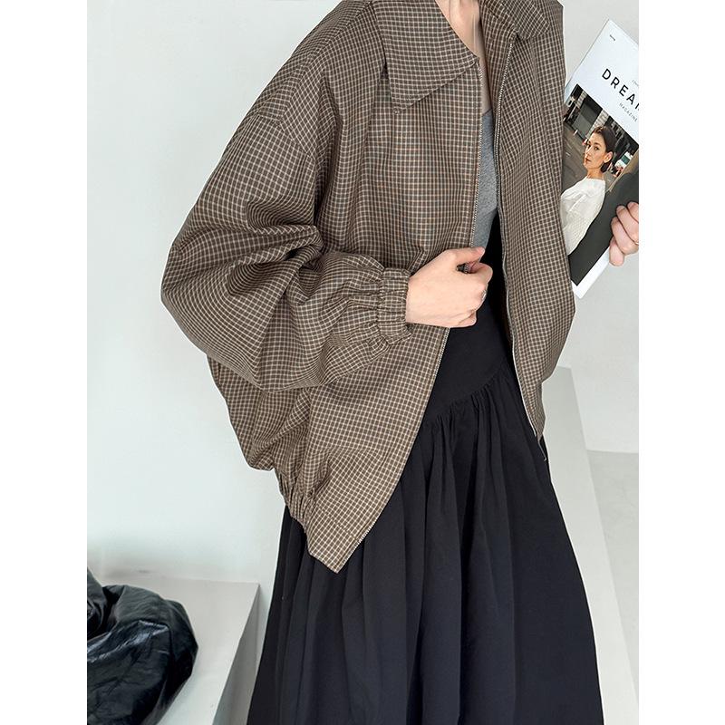 Оранжевое укороченное пальто Zhi в стиле ретро с лацканами в гусиную лапку - Универсальный осенний стиль