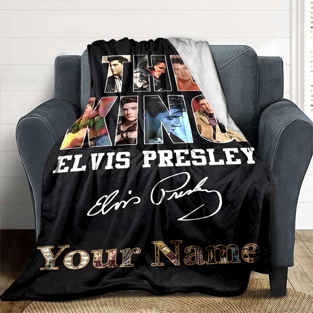 Elvis Presley Customize Your Name Blanket Throw Customizable Blanket Ultra-Soft Perfect for Office Office Chair Picnics Bed Ideal for All Seasons