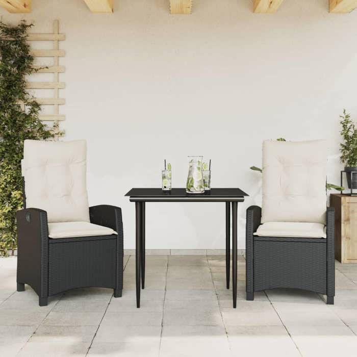 VidaXL Ensemble à Manger de Jardin avec Coussins 3 pcs, Table et Chaises avec Dossier Réglable, Meubles d'Extérieur, 3212722
