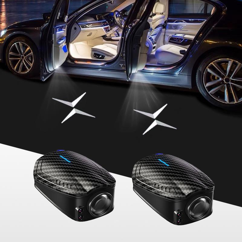 For POLESTAR 2pcs USB Rechargeable POLESTAR logo Car Door HD LED Lamps Projector Courtesy Welcome Lights