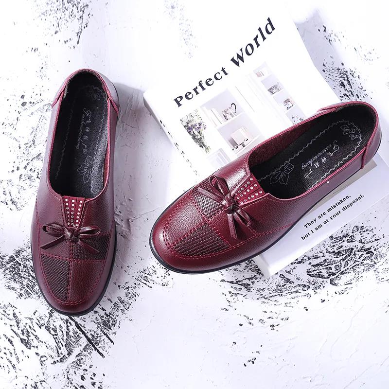 Women's Ladies Female Woman Mother Shoes Flats Genuine Leather Loafers Mixed Colorful Non Slip On Plus Size 35-41