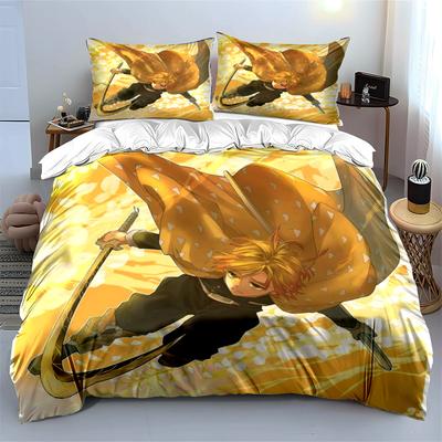Anime Style Bedding Set with Yellow Theme Bedding Set (1 Duvet Cover, 2 Pillowcases, Duvet Not Included)