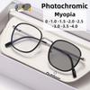 Модные и высококлассные фотохромные очки для близорукости с большой круглой оправой, блокирующие синий свет, защита глаз, диоптрии до -4.0