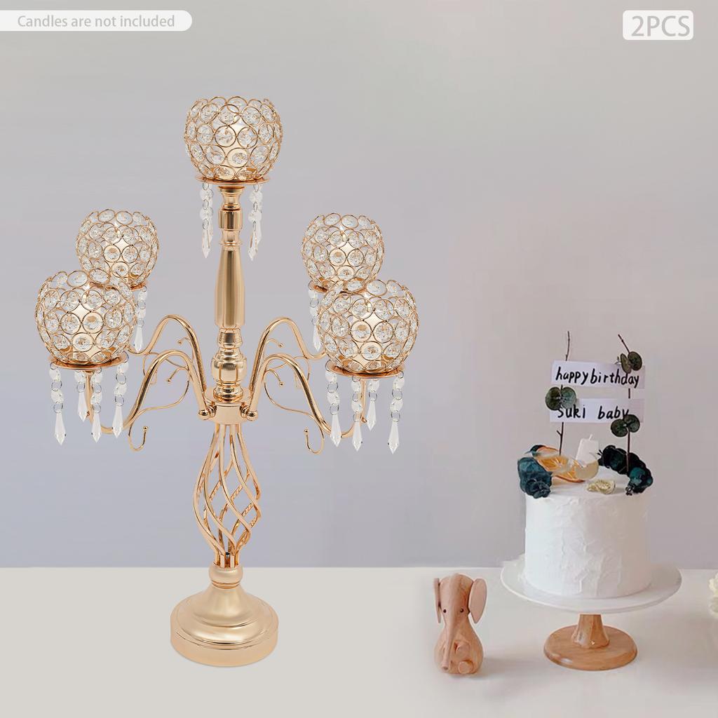 Элегантный 5-свечный хрустальный подсвечник, золотой centerpiece для стола 26 дюймов, набор из 2 штук, роскошные подсвечники, подходит для свечей диаметром 2,36 дюйма