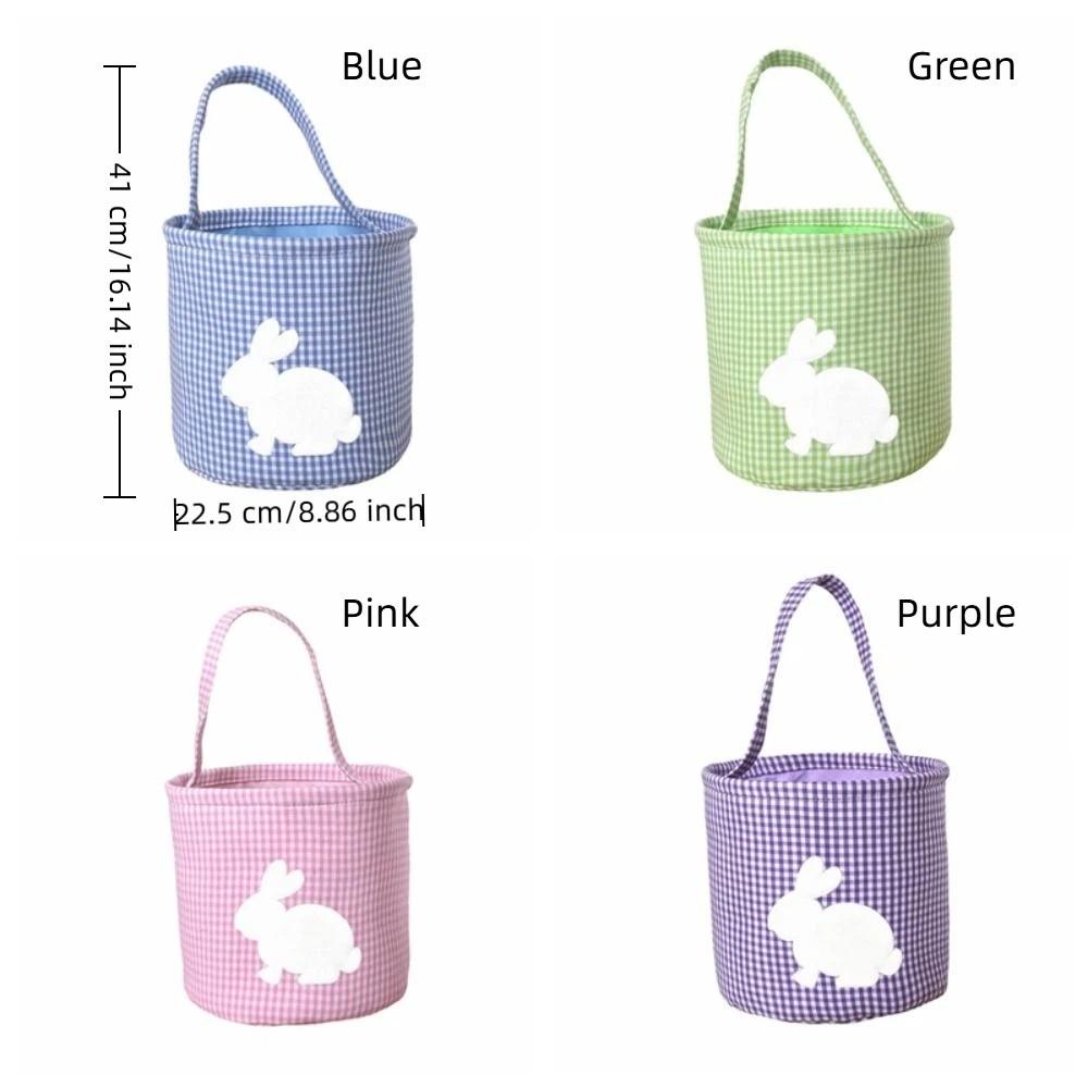 Embroidery Easter Rabbit Basket Plaid Easter Gift Basket Reusable Toys Storage Bag  Nursery Storage