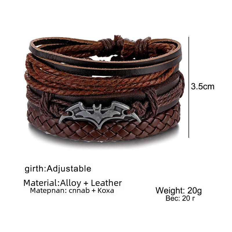 Batman Vintage Rope and Beads Multi-Layer Leather Bracelet Set for Men