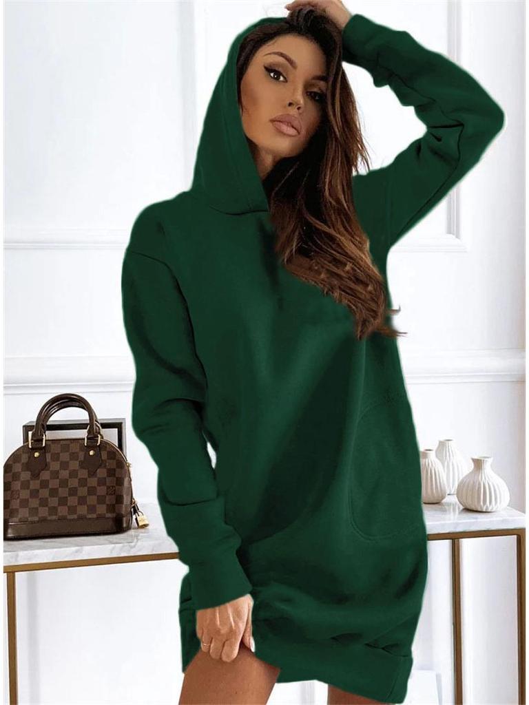 2024 Autumn/Winter Women's Solid Color Hooded Streetwear Loose Sweatshirt