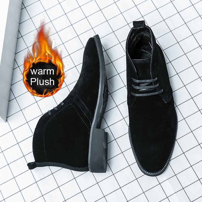 Мода 2025 Новые Теплые Плюшевые Ботильоны Челси Мужские Зимние Черные Замшевые На Шнуровке Высокие Для Мужчин На Плоской Подошве Обувь Botas Mujer