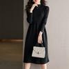 Осенне-зимнее вязаное платье для женщин средней длины однотонное платье-свитер с полувысоким воротником вязаный свитер