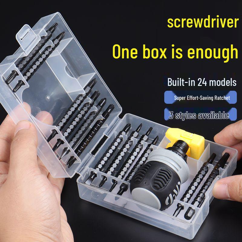 Компактная двусторонняя короткая трещоточная отвертка с битами Phillips и шлиц - телескопическая, экономящая усилия, функция прямого/обратного хода