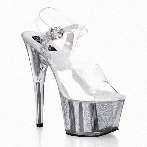 Модная блестящая одежда с тонким каблуком 17-сантиметровые босоножки на высоком каблуке прозрачные хрустальные туфли