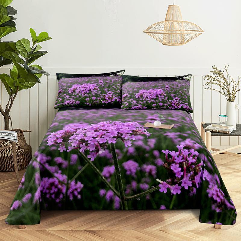 Purple Bedding Set Bed Sheet Linens Pillow Case Queen King Size Lanvender Butteryfly for Bedroom Soft Twin Full Single Double