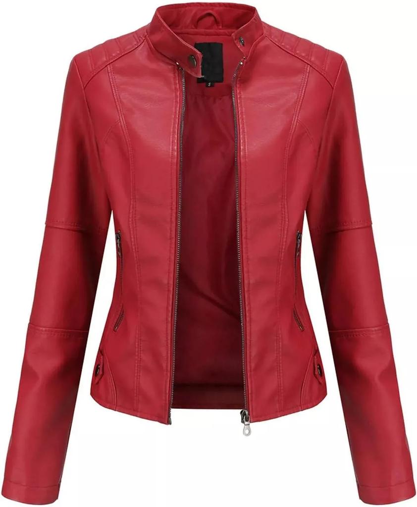 Handmade Biker Motorcycle Women's Jacket Red Stylish Genuine Lambskin Leather Soft
