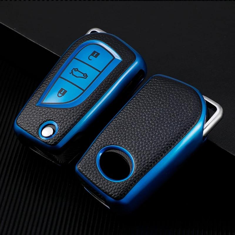 FOR Toyota Corolla Camry Altis Auris Aygo Yaris RAV4 Verso Car Folding Flip Key Case Protective Cover Bag Shell Holder Keychain