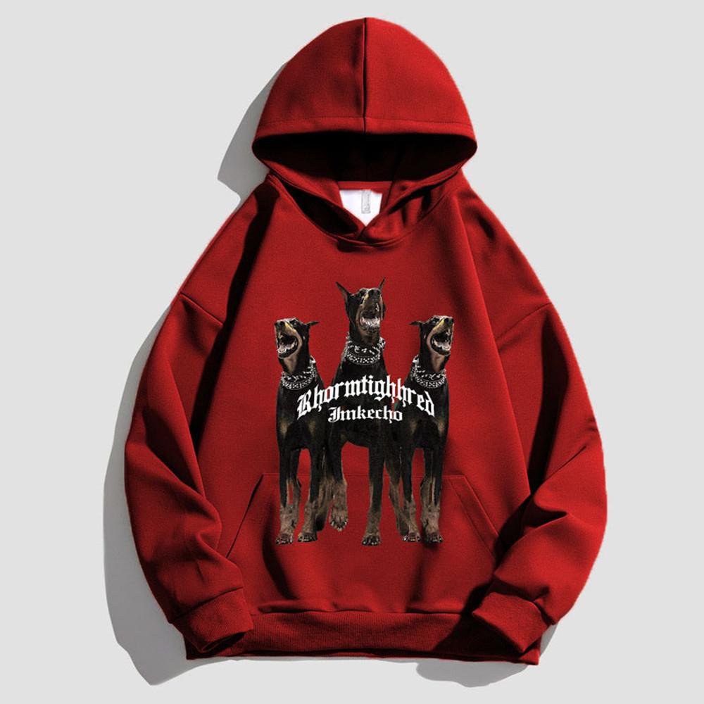 Осенняя мужская спортивная одежда с капюшоном и принтом Добермана, пуловеры в стиле ретро, ​​модная повседневная уличная одежда для пар, одежда унисекс, одежда больших размеров