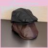 Womens Beret With Faux Leather Vintage And Solid Color For Casual Urban Style