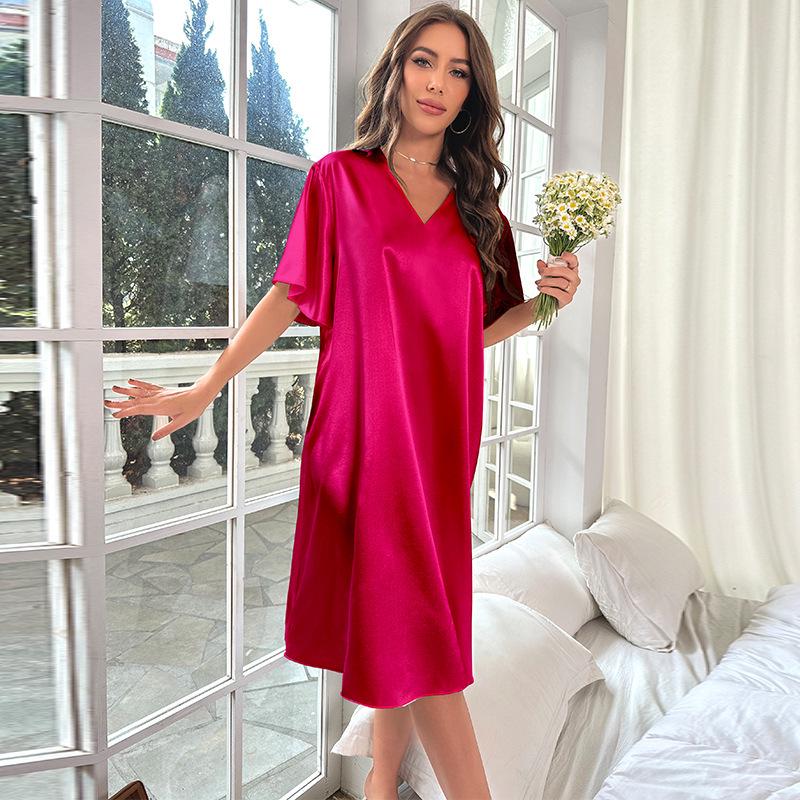 Женская летняя пижама из ледяного шелка большого размера - Длинная, прохладная, легкая ночная сорочка