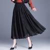 Women's Mid-length Skirt Office Casual Skirt Lace Skirt A-Line Long Dress Hem Gauze Hollow Pleated Skirt