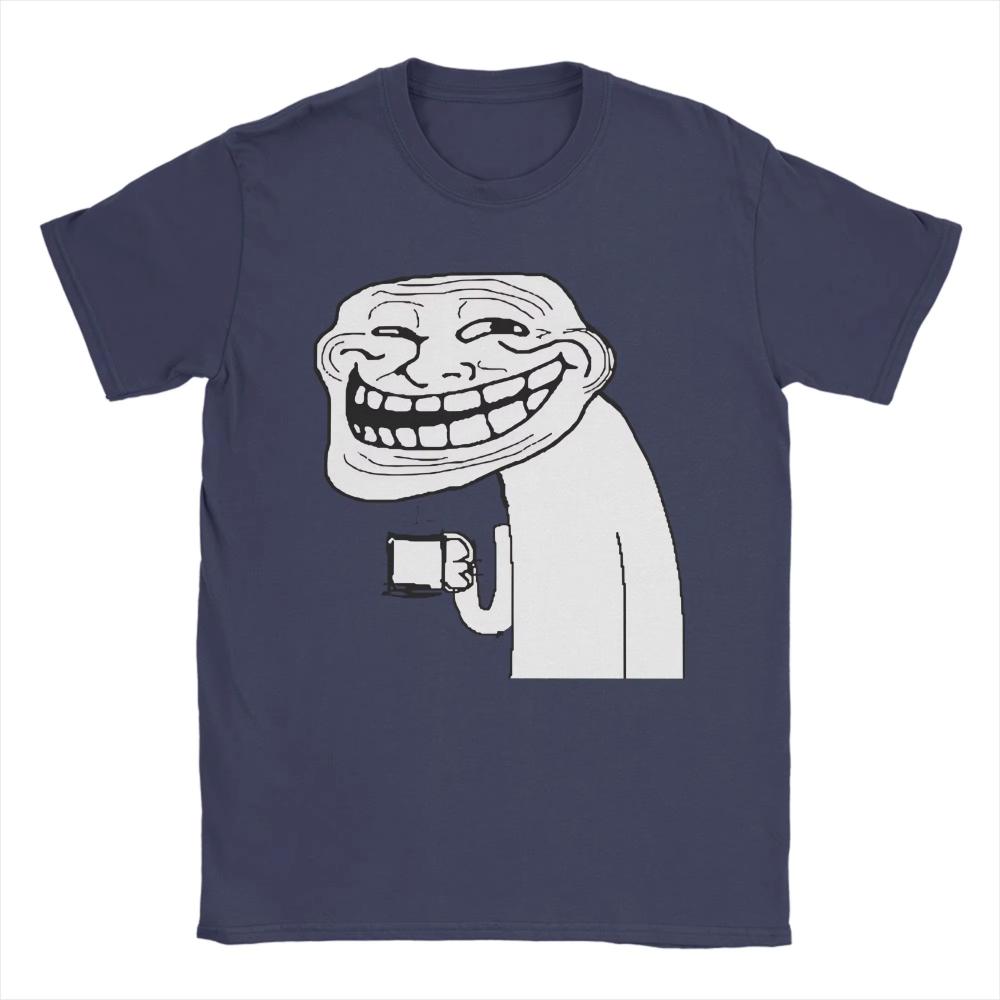 Футболка с мемом Trollface и кофе для мужчин и женщин, повседневная, из чистого хлопка, с круглым вырезом, коротким рукавом, с принтом, мужские футболки, классические топы