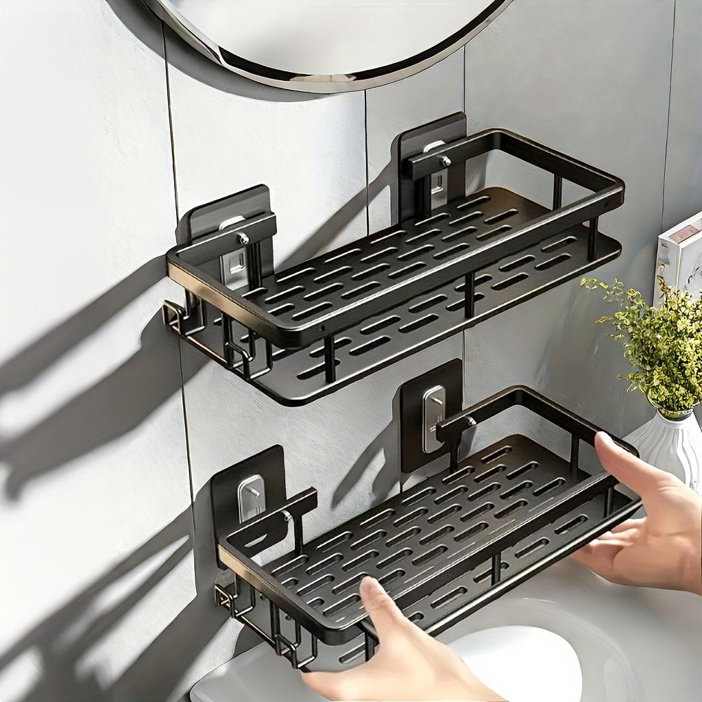 Комплект из 2 полированных металлических полок для ванной комнаты, устойчивых к ржавчине - настенная подвесная полка для душа без сверления, органайзер для экономии места с крючком