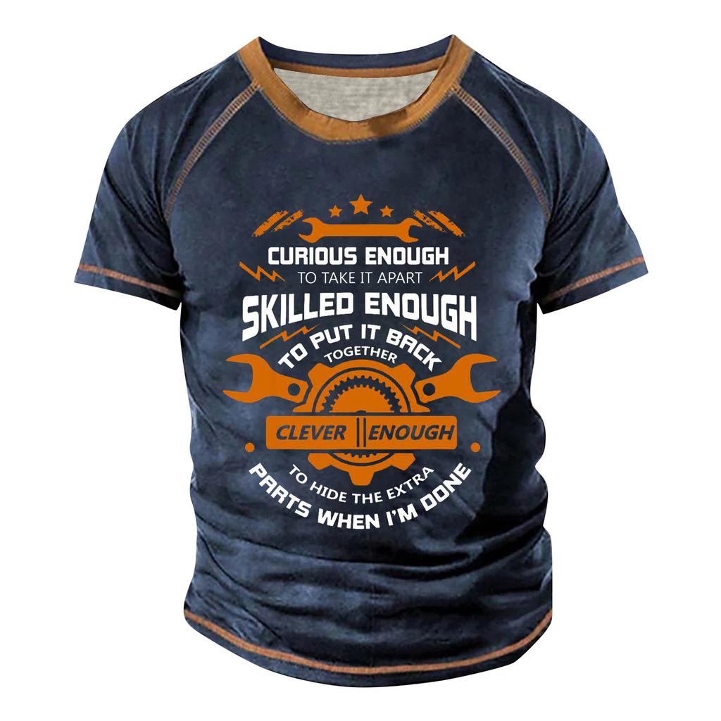 Мужская футболка реглан в стиле ретро с коротким рукавом и круглым вырезом с буквенным принтом, топы