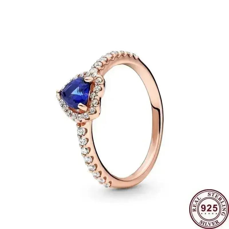 Новое женское кольцо из стерлингового серебра 925 пробы с красным сердцем и цветным кристаллом подходит для оригинальных браслетов и ювелирных изделий