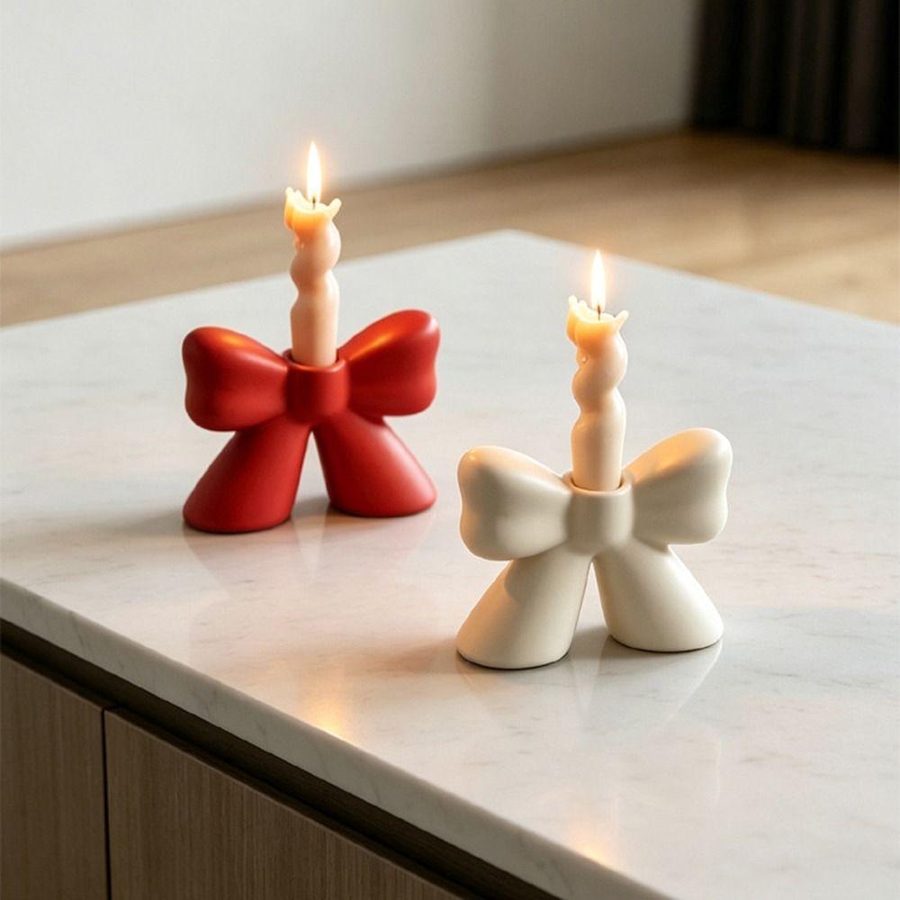 European Style Bowknot Candlestick Creative Bow Candle Stand Classic Ceramic Candle Holder Wedding