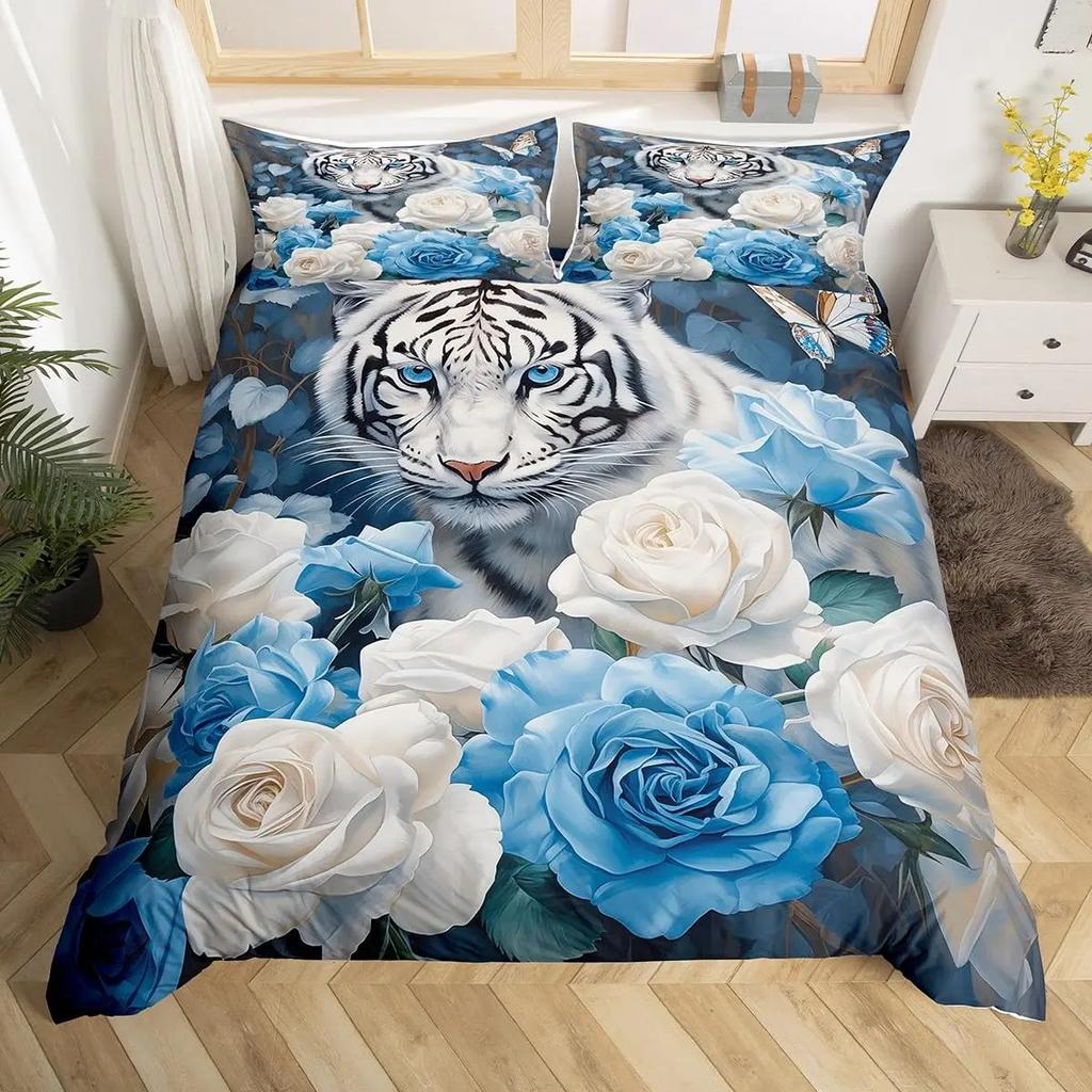 Комплект постельного белья Тигр Кинг Квин Одеяло с дикими животными Постельное белье Дикая природа Пододеяльник Современное искусство Покрывало для мальчиков Девочек Декор спальни