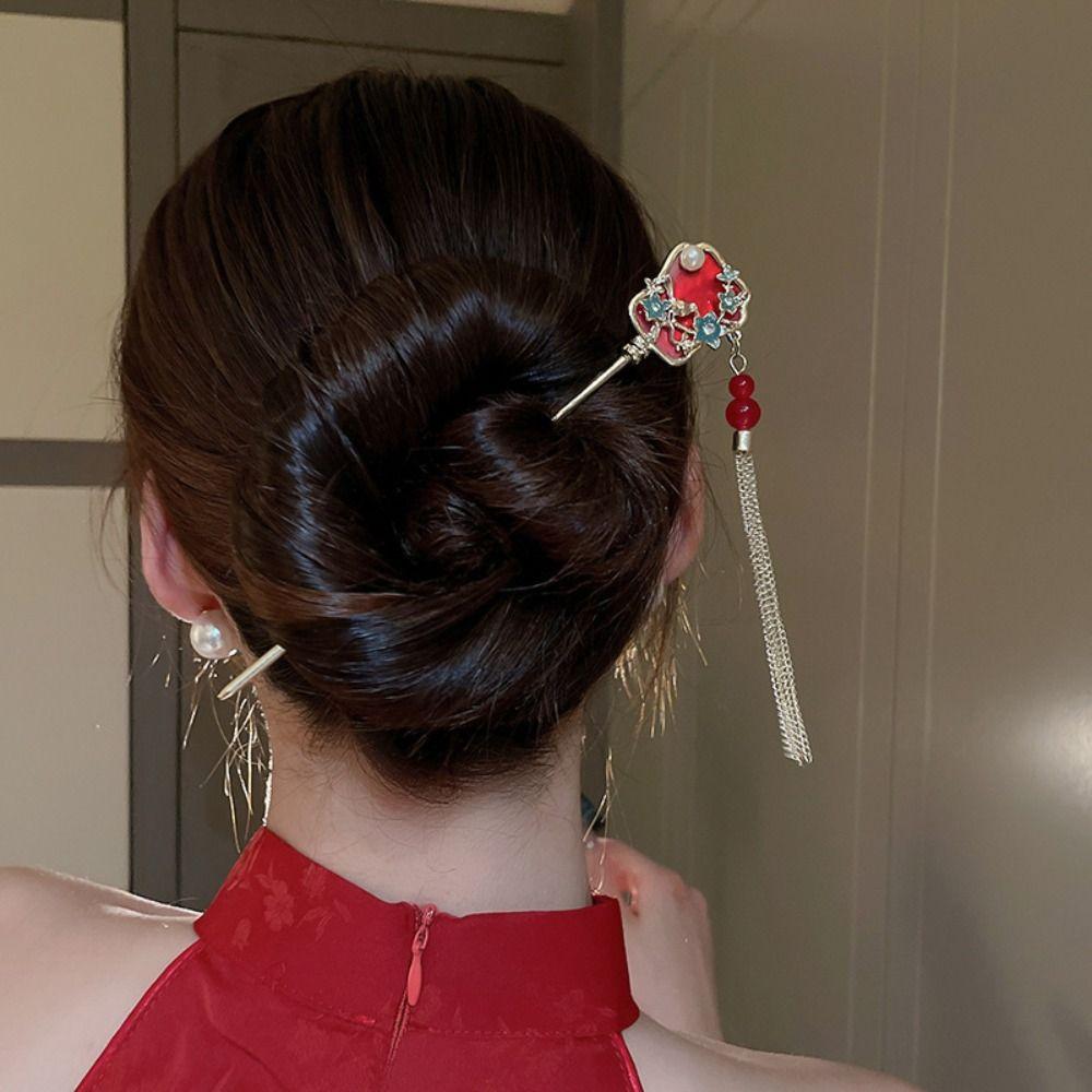 Жемчужная палочка для волос в китайском стиле, вилка для волос, палочка для волос Ханфу, винтажная палочка для волос с цветком, женская