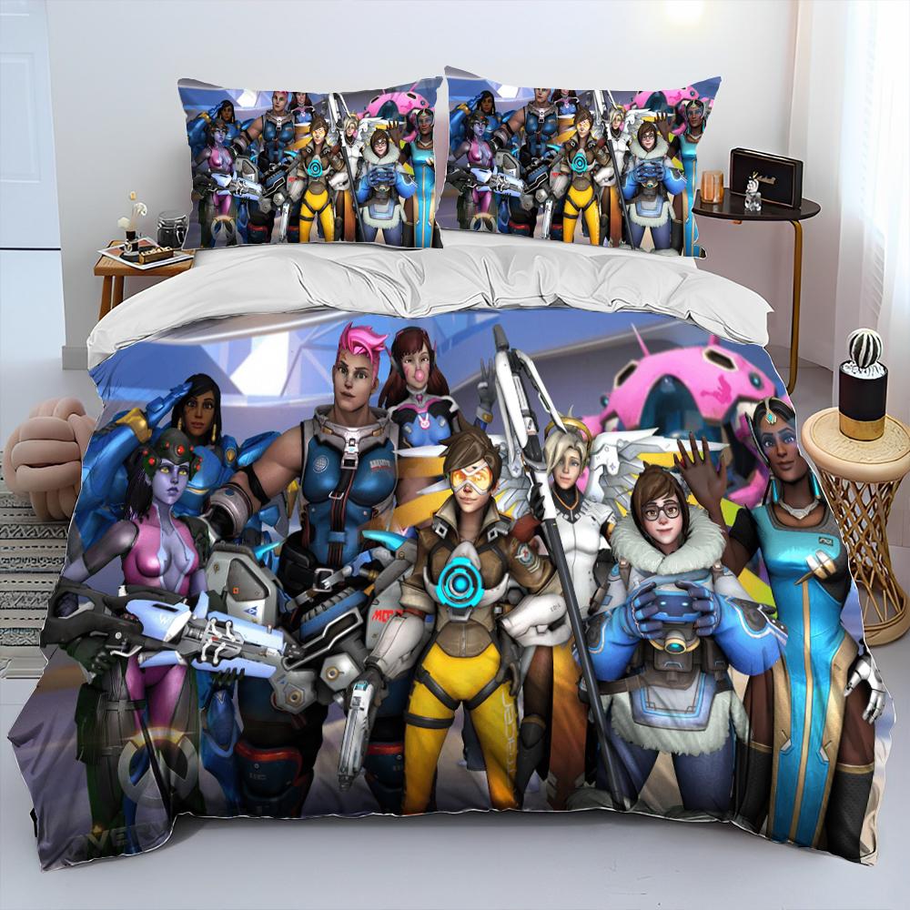 3D OW Overwatch Game Gamer DVA Одеяло Комплект постельного белья, пододеяльник Постельный комплект Одеяло Чехол Наволочка, Комплект постельного белья размера King Queen Size для детей