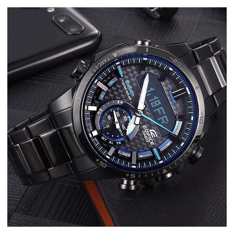 Casio Серия EDIFICE Модное градиентное покрытие Деловое Bluetooth-соединение Классические стрелки Двойной дисплей Питание от солнечной энергии Кварцевый ECB-800DC-1APR