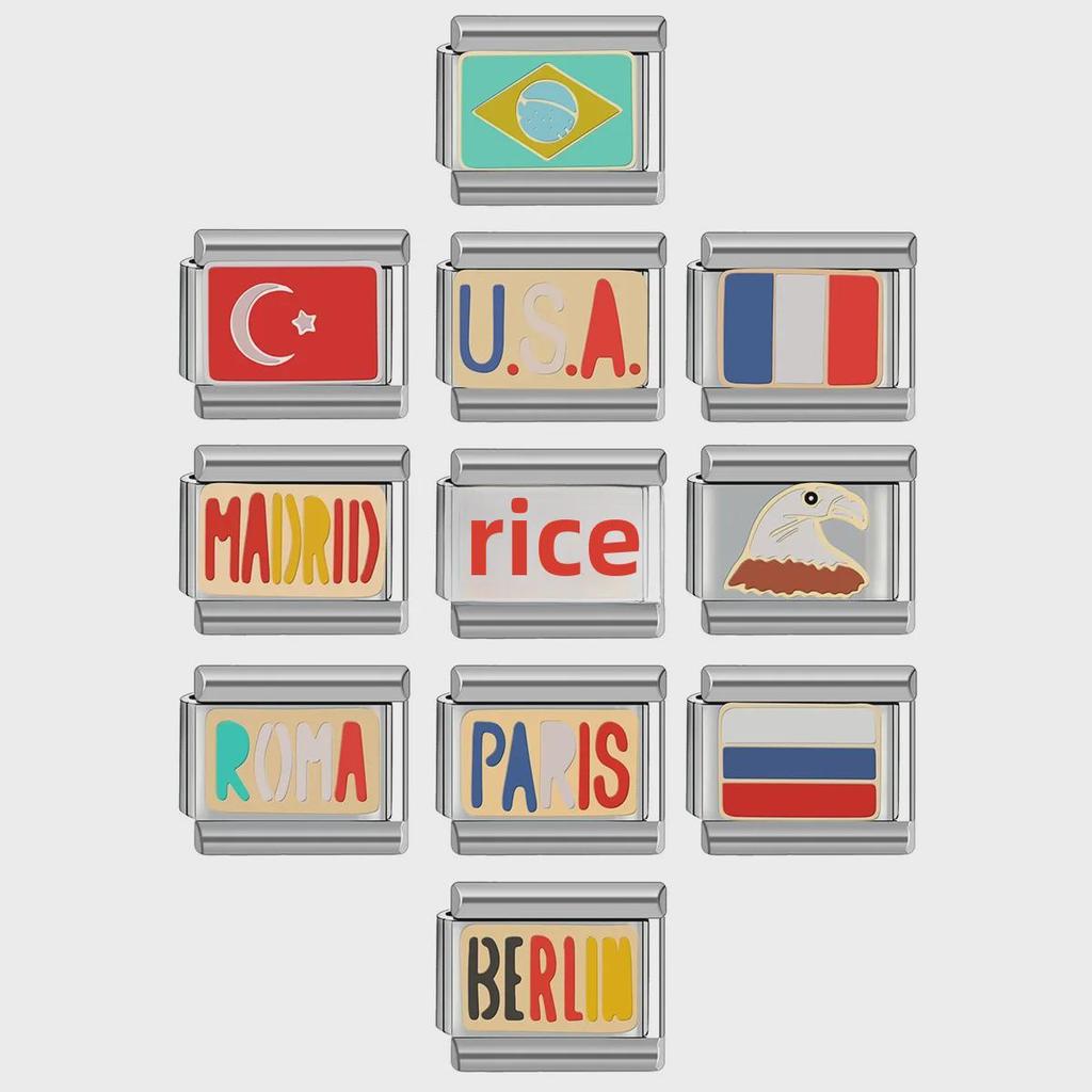 9MM Italian Charm Bracelet: Summer Flag Series DIY Fashion