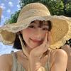 Straw Sun Hat Women Foldable Breathable Adjustable Size Lace Trim Beach Hat Outdoor Activities Sports Daily Wear