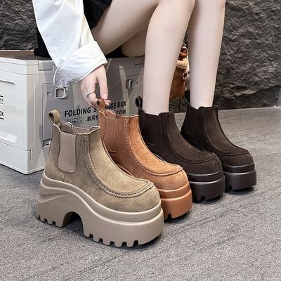 Матовые ботильоны на платформе с большой головой женские 2025 осень новые ретро маленькие увеличивающие рост ботинки Мартина ботинки-локомотивы женская обувь