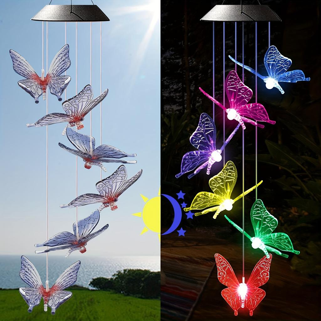 Solar Wind Chime Butterfly Wind Chimes Light 6LED Color Changing Solar Butterflies Wind Chime Waterproof Romantic Solar Powered Butterfly Lights